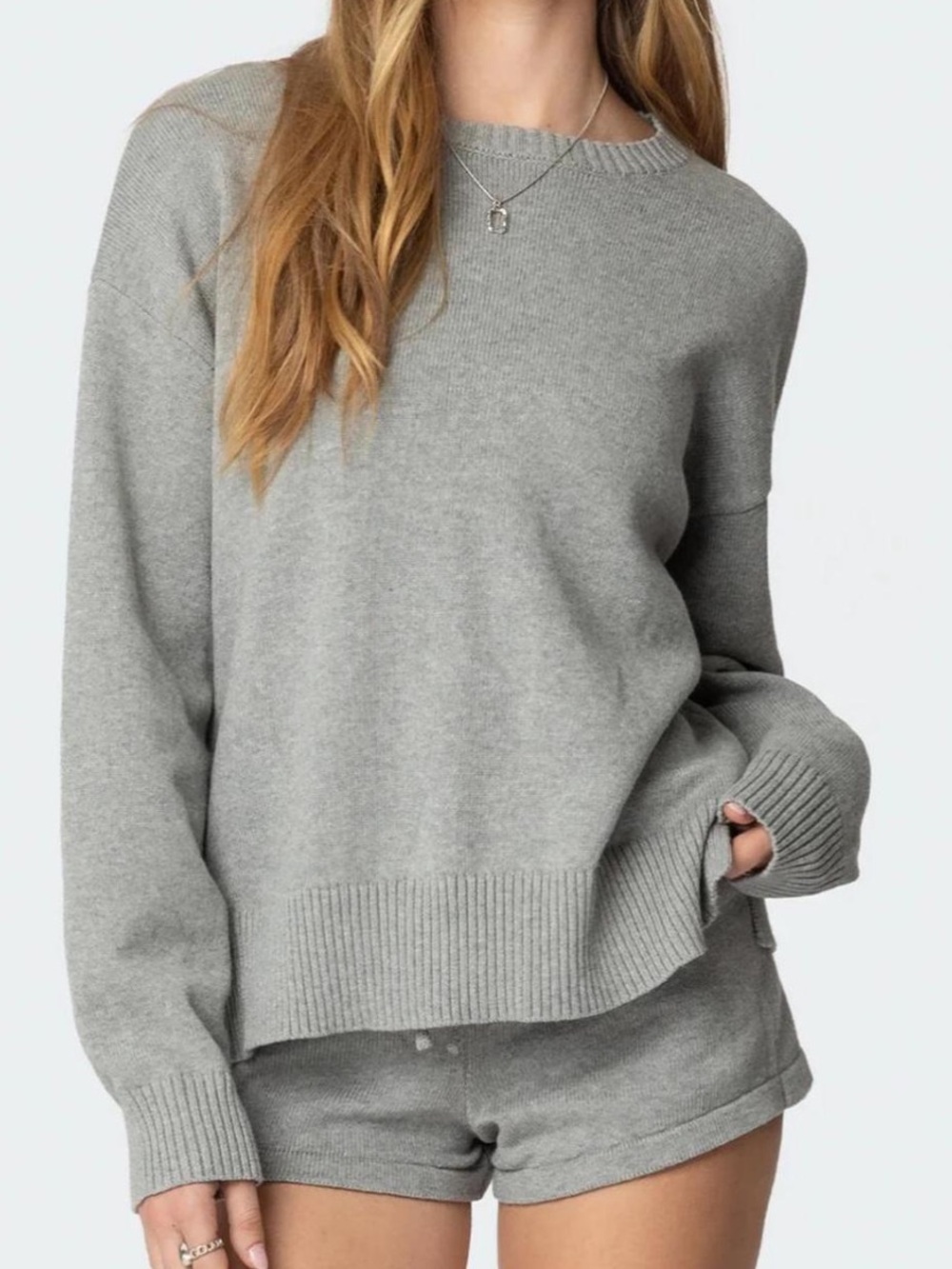 Edikted Heather Gray Crewneck Sweater